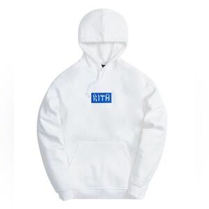 Kith Hebrew Script Box Logo Hoodie White Blue FW21 Size L NWT